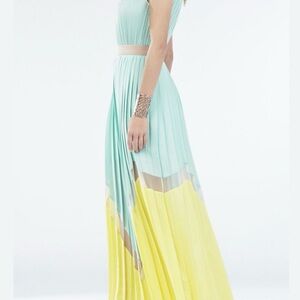 BCBGMaxAzria Mint and Yellow Pleated Dress